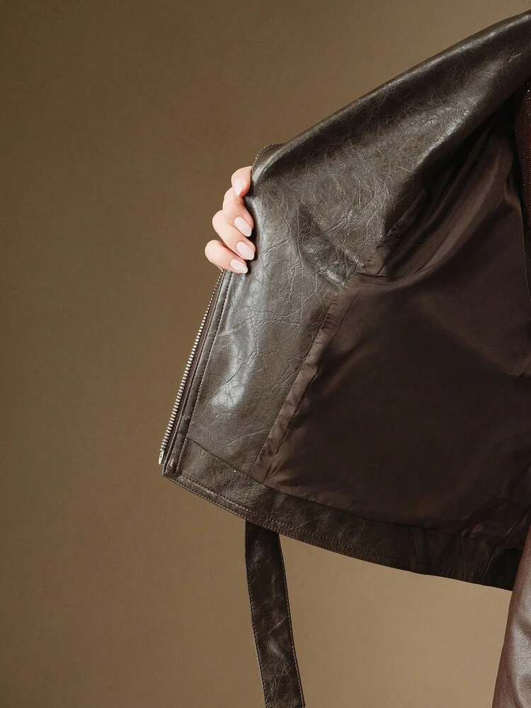 ビンテージ テクスチャード フェイクレザージャケット、秋冬、外出、エレガント、フォーマル、パーティー、シック、新年、クリスマス、仕事、卒業式、結婚式に適しています