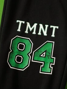 TEENAGE MUTANT NINJA TURTLES | SHEIN Tween Boy Cartoon Turtle Shell Numeral Print Grey-Green V-Neck Sweatshirt & Black Jogger Pants Sports Set - Army Green - View 8