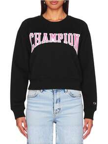 Champion Casual Versatile Letter Embroidered Crew Neck Sweatshirt - Black - View 1