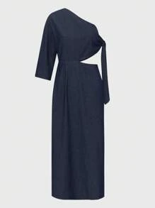 Daynim Robe en jean mi-longue asymétrique décontractée pour femmes - Jean brut - Voir 7