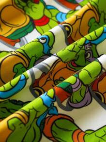 TEENAGE MUTANT NINJA TURTLES | SHEIN 男婴酷炫卡通海龟印花撞色袖口长袖连体裤 - 綠色 - 查看 5