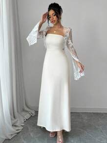 Rafferiza 2 件套：蕾丝刺绣连衣裙，带束腰和长袖连衣裙，优雅女士