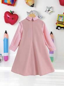 Vestido Fofo de Manga Longa com Bainha Plissada em Xadrez Retalho para Meninas Jovens