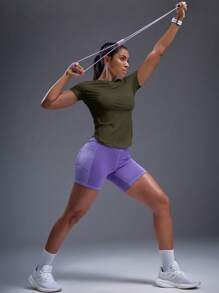 Powerista 透气柔软运动T恤紧身衣健身房女士衬衫 - 墨綠色 - 查看 7