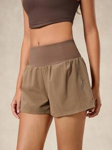 OutZeal Running Shorts Women Sports Shorts Solid ColorGym Workout Summer Spring Quick Dry Tummy Control High Waist Built-In Shorts With Pocket - Khaki - View 10