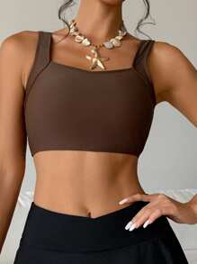 DAZY Women Sexy Criss Cross Backless U-Neck Cropped Camisole Top - Brown - View 5