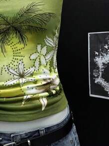 SHEIN Unity Parte superior bandeau de mujer con estampado tropical y decoración de rhinestones - Multicolor - Ver 4