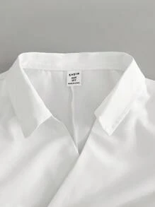 Tween Girls Casual Solid Color Asymmetric Hem Long Sleeve Shirt - White - View 4