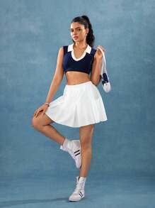 Hanevo Women's Solid Color Elastic Waist Bow Decor Pleat Skirt, Fashionable - White - View 7