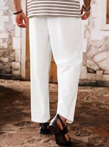 ResortEase Pantaloni casual comodi e rilassati da uomo taglie forti, di colore unito, adatti per l'estate e l'autunno - Bianco - Visualizzare 2