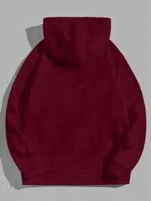 EURMUSE Męska bluza z kapturem, 100% bawełny, z kieszenią i ściągaczem - Burgund - Zobacz 4