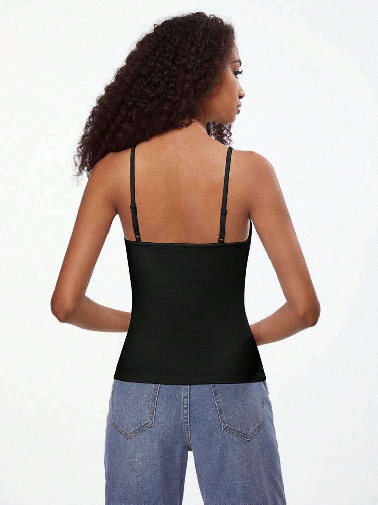 SHEIN BASICS Solid Cami Top Simple Fashion Daily Casual Tops For Women Black Tops - Black - View 2