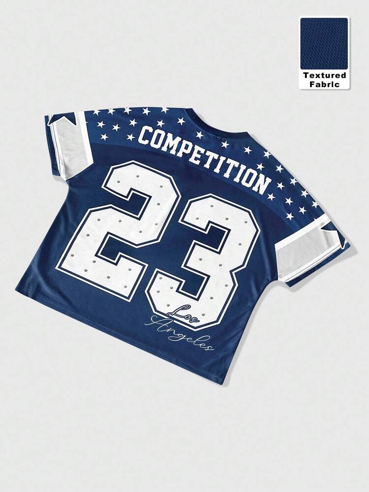 ROMWE MEN Street Life 男士字母和图案印花 V 领短袖休闲 T 恤，夏季 - 彩色 - 查看 2