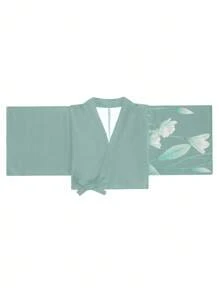 Irokai 日本女士传统印花和服浴衣宽松两件套服装，夏季节日 - 薄荷藍 - 查看 3