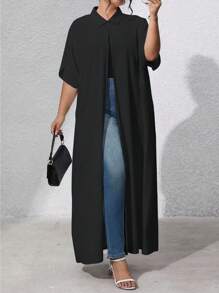 EMERY ROSE ملابس علوية أنيق طويل الأكمام أسود للخروج في الصيف مقاس كبير الحجم