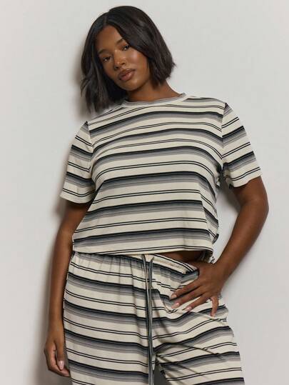 MUSERA Blusa de manga corta a rayas de talla grande, elegante y romántica para vacaciones de verano