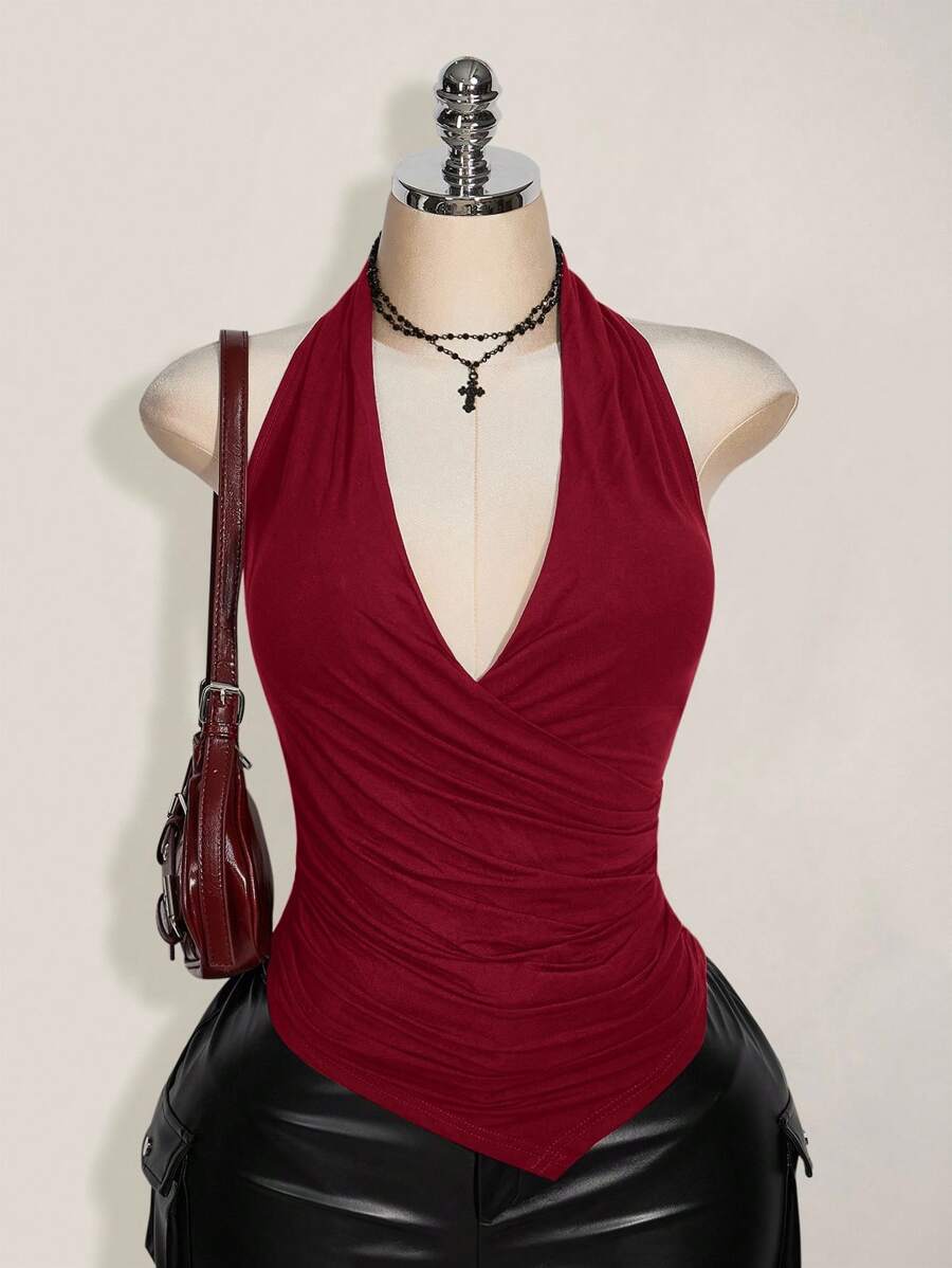 SHEIN ICON 加大码不对称下摆垂坠领宽松背心，Y2K 风格，适合夏季休闲穿着