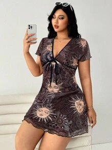 Solflare Plus Size SunFlower Pattern Dress, Spring/Summer Western Wear Women,Boho Women Dress,Holiday Outfits For Women - Chocolate Brown - View 4