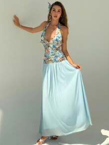 Aloruh 夏季度假婚礼派对露背系带紧身特殊面料长款 A 字型女式连衣裙 - 白色 - 查看 7