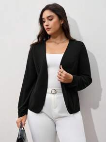 Chikora Plus Solid Ruched Sleeve Jacket,Business Casual Woman Winter Fall Autumn