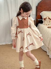 LMoss Kids LMoss Kids Young Girl Woven Contrast Color Polo Collar Casual 2 In 1 Dress Toddler Girl Dress Beige Dress For Kids Girls Autumn Dress Girls Spring Dress French Style Dress Kids Kids Back To School Kids Vintage Style Dress Girls Co Ord Set Girl Clothes Sets Kids Vintage Dress French Style Dress Girls Vintage Style Toddler Dress Toddler Girl Dresses,Fall Dresses,Girls Spring Autumn French Style Dress ,Girls Long Sleeve Dress, Long Sleeves Kids Dress,Fall Dresses Winter
