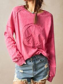 Bohemela 女式加大码落肩圆领长袖宽松休闲运动衫 - 西瓜粉 - 查看 3