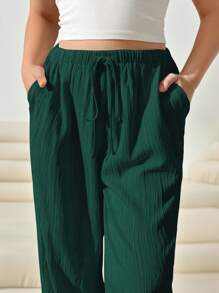 SHEIN EZwear Women Plus Size Loose Fit Woven Olive Green Long Pants