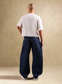 SUMWON 宽松阔腿牛仔裤，休闲百搭，街头时尚，超大码舒适裤，四季皆宜，休闲百搭。 - 深色水洗藍 - 查看 5