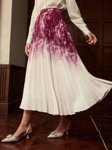 ZEYLAH Ombre Umbrella Print Maxi Skirt, Elegant Design For Early Autumn - Multicolor - View 4