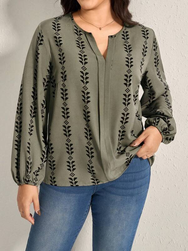 Comfylo Plus Size Commute V-Neck Long Sleeve Floral Printed Loose Casual Blouse Fall Blouses Women Tops Business Casual Woman Work Blouse Business Blouse Christmas Women Tops Casual Everyday Wear,Essentials Holiday Outfit