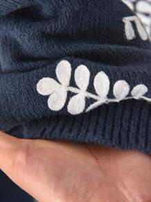 CosyJoli Plus Size Casual Embroidered Round Neck Sweater Cardigan In Fall/Winter - Navy Blue - View 5