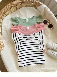 Baby Girl 3pcs Ruffle Trim Tee - Multicolor - View 1
