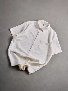 Manfinity Hypemode 男式花卉多臂短袖单排扣休闲口袋衬衫 - 杏色 - 查看 6