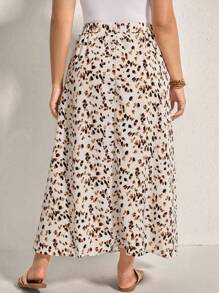 Comfylo Ropa de verano Falda larga con estampado de leopardo y decoración de botón central frontal para mujeres de talla grande, ropa de verano