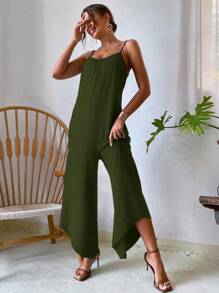 Breezaya Mono holgado de mujer con tirantes de espagueti, asimétrico y de punto en un solo color para vacaciones