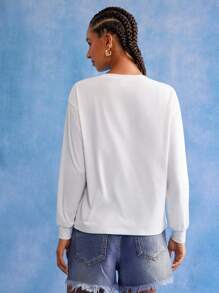 PEPSI X SHEIN Women Letter & Figure Graphic Round Neck Long Sleeve T-Shirt - White - View 2