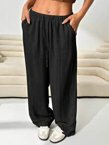 SHEIN EZwear Women's Plus Size Loose Apricot Wide-Leg Woven Pants