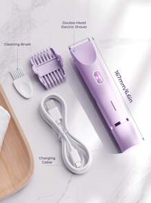 Teckwe Women Bikini Trimmer, Dual-Head Hair Trimmer For Women, 2-In-1 Bikini Shaver With Ceramic Blade Heads & Type-C Charging Port, Electric Razors For Women Pubic Hair,Underarms,Legs,Arms,Face,Purple - Purple - View 9