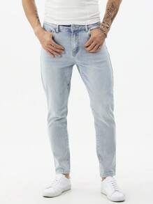 Manfinity Homme Jeans casual da uomo di strada con vestibilità slim e bassa elasticità, in blu denim
