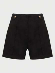 Daynim 女式休闲黑色宽松口袋火柴图案牛仔短裤 - 黑色 - 查看 6