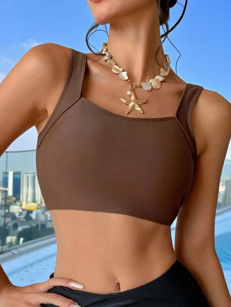Women Sexy Criss Cross Backless U-Neck Cropped Camisole Top