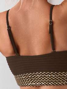 SHEIN Swim 女士假日海滩梭织拼布比基尼套装