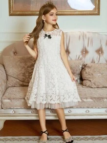 Hapijoa 女童无袖圆领连衣裙，秋季服装 - 杏色 - 查看 1