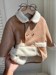 SHEIN Baby Boys Thermal Lined Thickened Soft Comfortable Casual Versatile Classic Lapel Long Sleeve Coat, Mid-Length Outerwear, Suitable For Indoor, Outdoor, Daily, Sports, Play, Party, Holidays, Back To School Streetwear, Autumn/Winter Fall