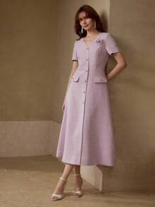 MOTF PREMIUM VESTIDO CAMISERO FLORAL ESTÉREO - Morado - Ver 5