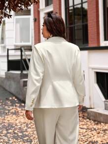 Vionelle Plus Size Solid Color Double Breasted Elegant Office Lady Long Sleeve Blazer Fall Cloth For Women