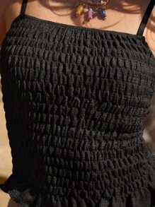 Aralina 女式夏季休闲纯色吊带背心修身背心 - 黑色 - 查看 3