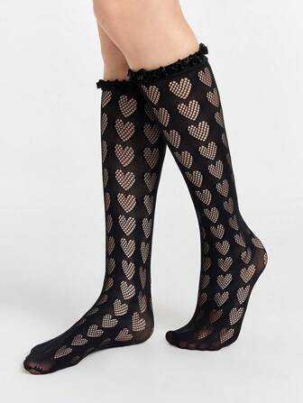 Kawaii Damen Mode Socken mit Rüschenbesatz, Herz Ausschnitt Design