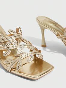 CUCCOO SZL Giày cao gót mỏng mũi vuông dành cho nữ có thiết kế hình con bướm - Vàng - Xem 7