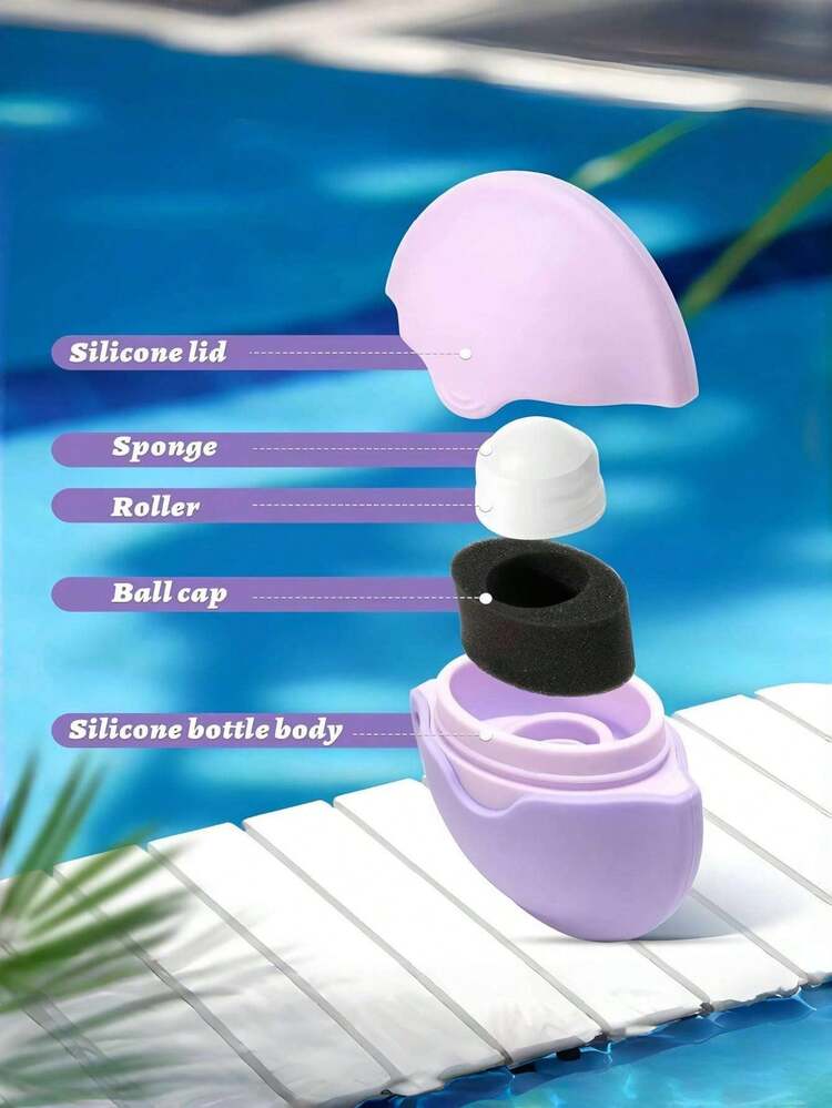 1 件可再填充防晒霜涂抹器滚珠海绵防晒乳液涂抹器旅行装紫色粉色蓝色绿色便携式成人家庭海滩度假必备夏季必备品 - 彩色 - 查看 7